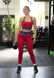 Full Length Leggings with Logo Waistband-Pink - LA Nation Activewear