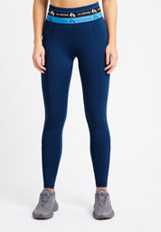 Full Length Leggings with Logo Waistband-Dark Blue