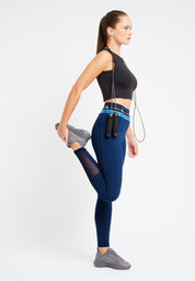 Full Length Leggings with Logo Waistband-Dark Blue