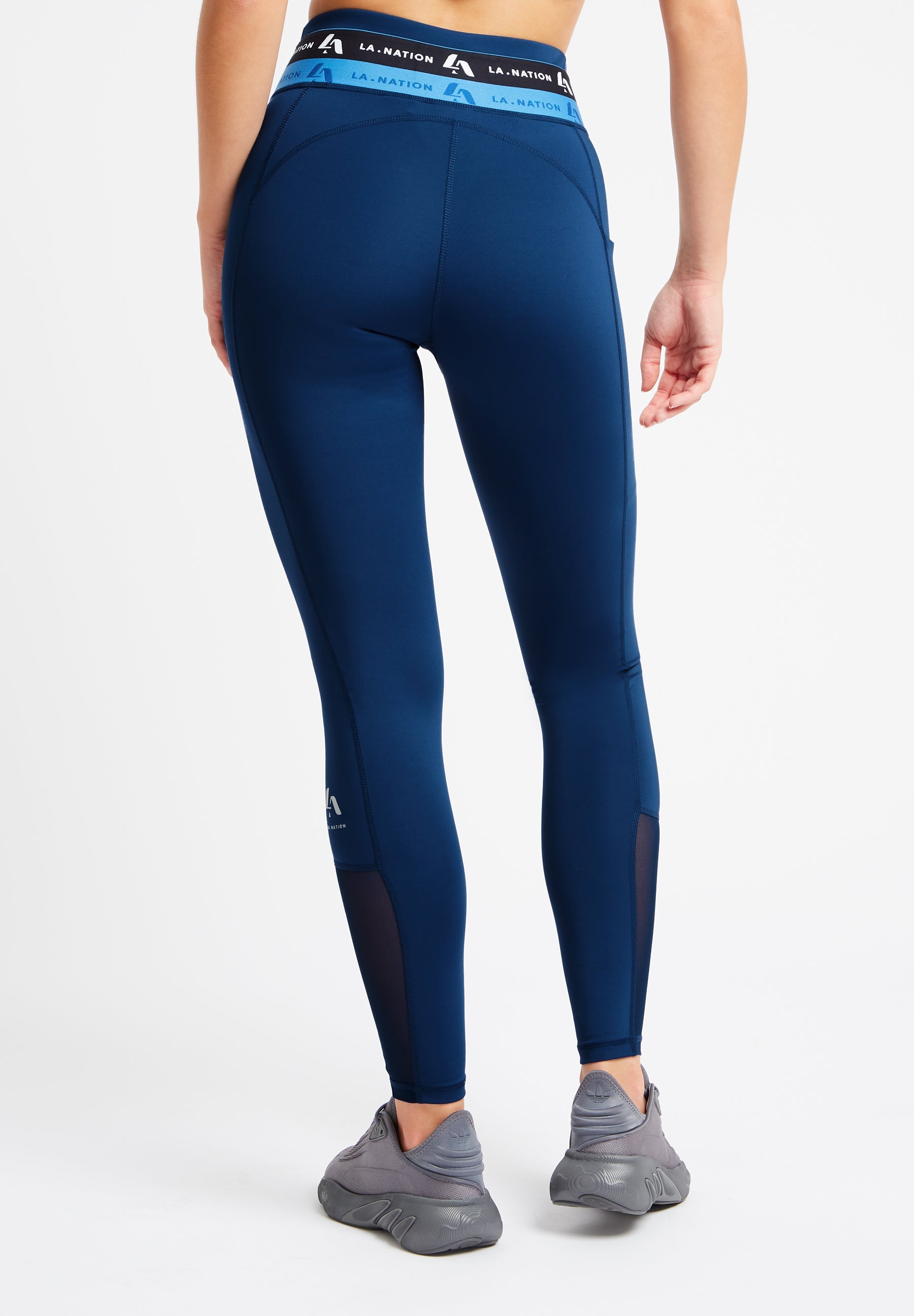 Full Length Leggings with Logo Waistband-Dark Blue