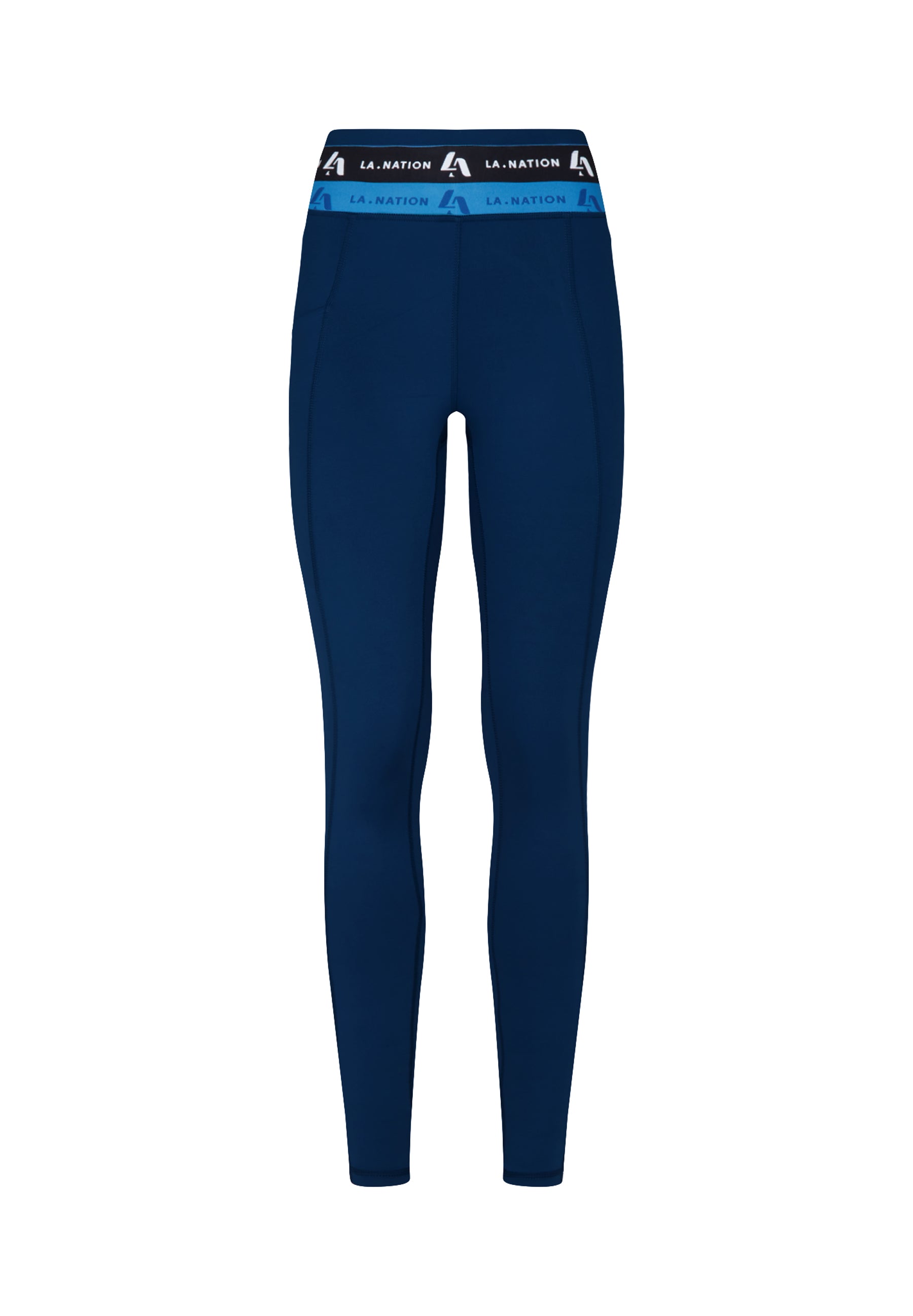 Full Length Leggings with Logo Waistband-Dark Blue