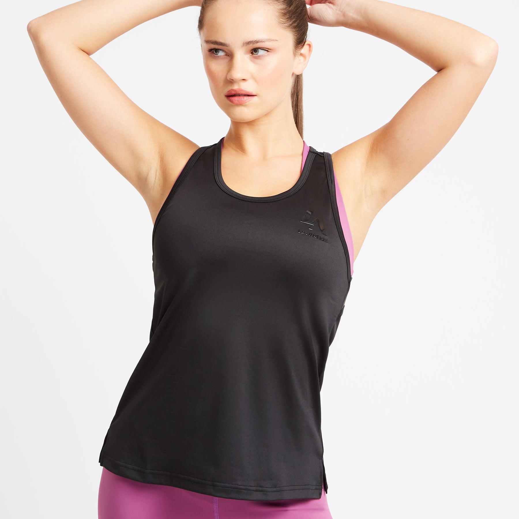 Long Line Open back Vest Top-Black