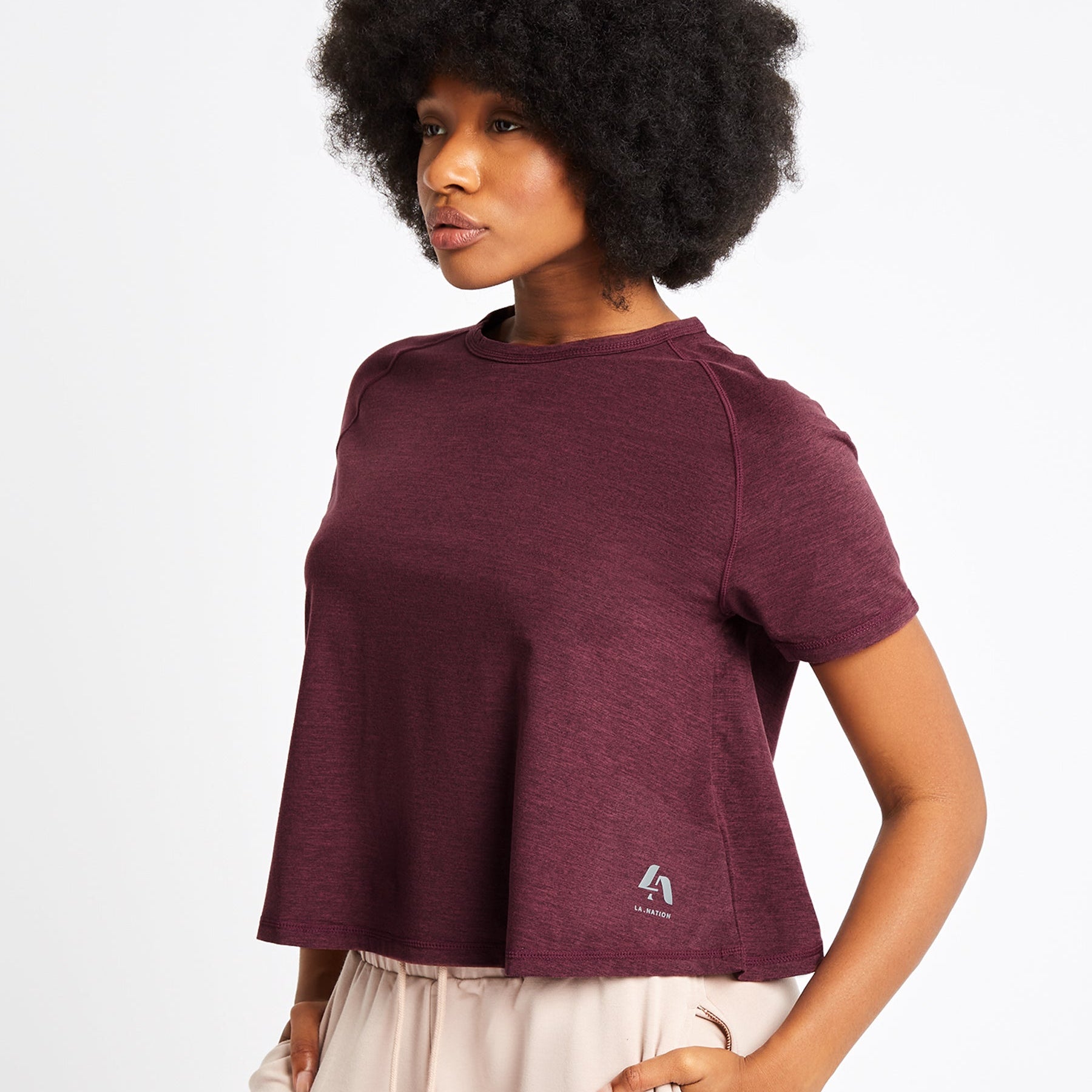 Short Sleeve T-Shirt With Cross Over Back-purple