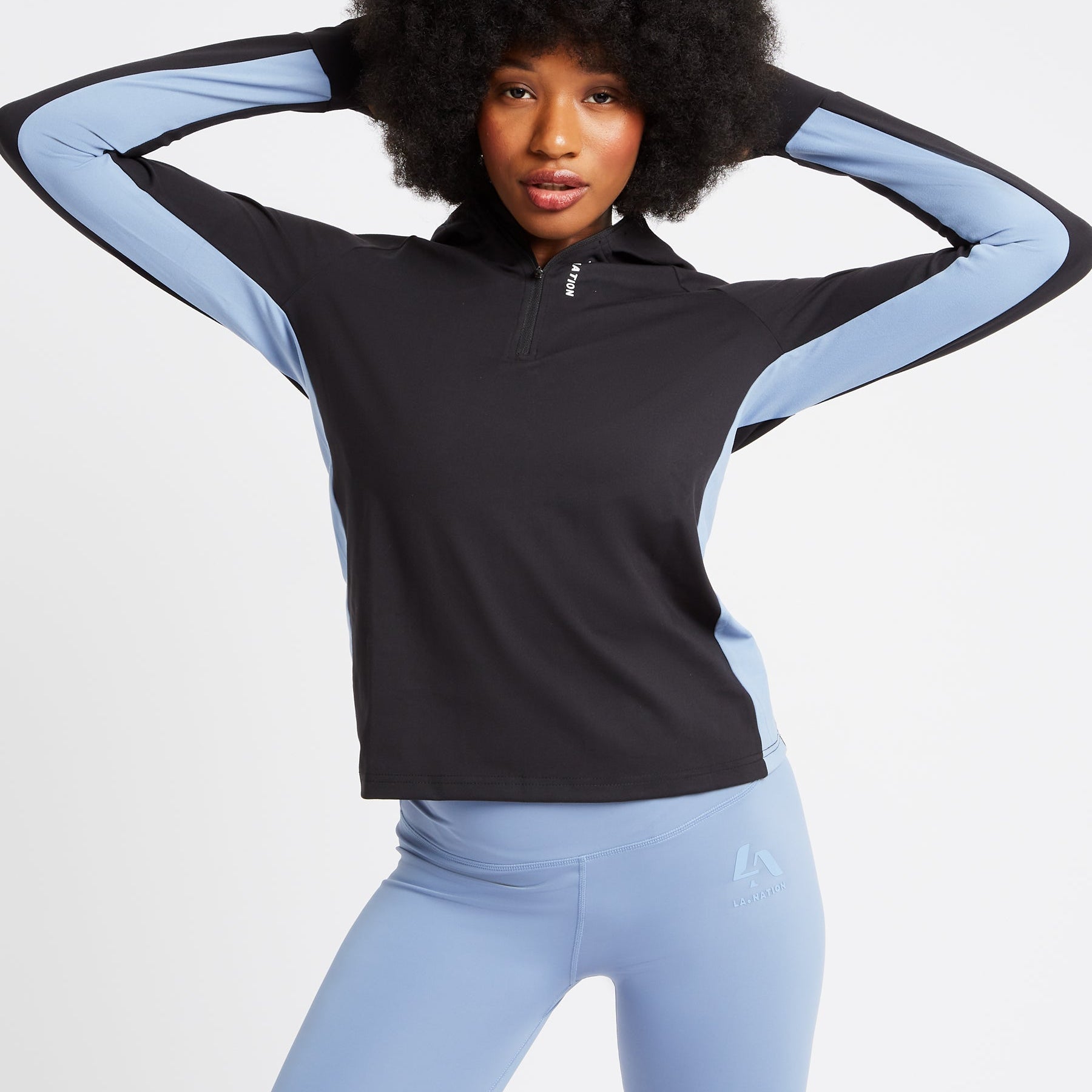 Ultra Contrast Half Zip Hoodie-Multi Black